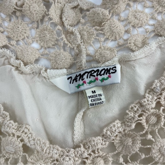 Tantrums Crochet Boho Ruffle Hem Bell Sleeve Embroidered Tunic Top - Picture 9 of 9
